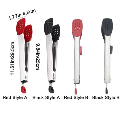 Food Tongs with Silicone Heads, Stainless Steel, 29.5cm, Red or Black