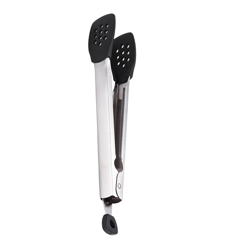 Food Tongs with Silicone Heads, Stainless Steel, 29.5cm, Red or Black - Black Style A