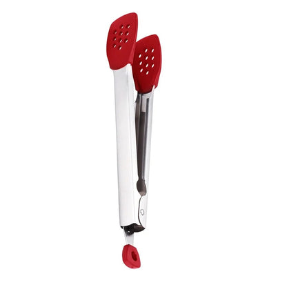 Food Tongs with Silicone Heads, Stainless Steel, 29.5cm, Red or Black - Red Style A