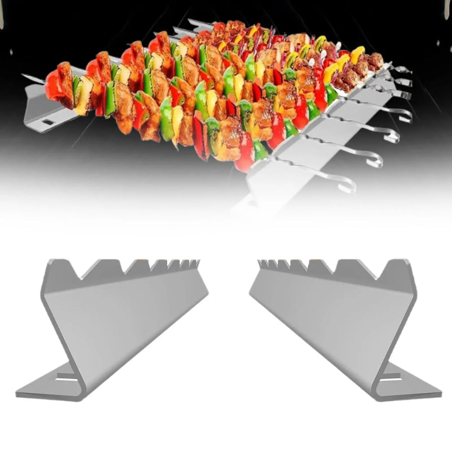 Stainless Steel BBQ Skewer Rack Set for Chicken, Vegetables and Seafood, 35cm