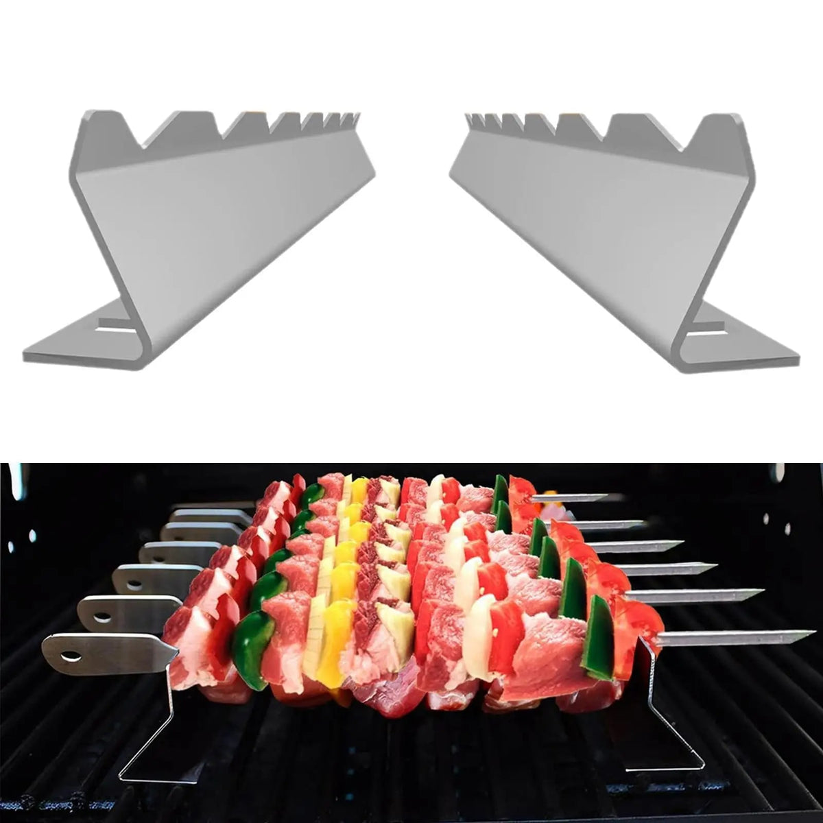 Stainless Steel BBQ Skewer Rack Set for Chicken, Vegetables and Seafood, 35cm