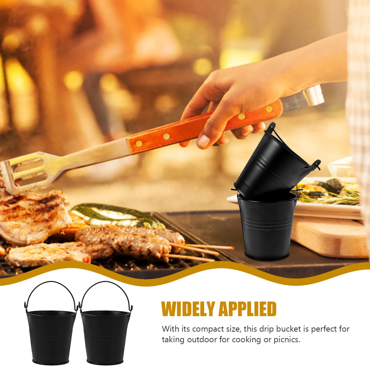 2-Piece BBQ Grill Drip Buckets, Black Grease Collectors, 7.5cm