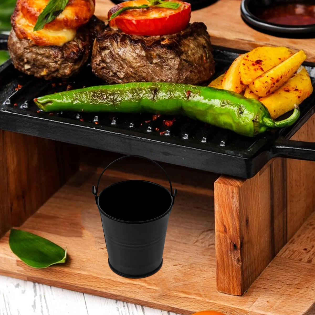 2-Piece BBQ Grill Drip Buckets, Black Grease Collectors, 7.5cm