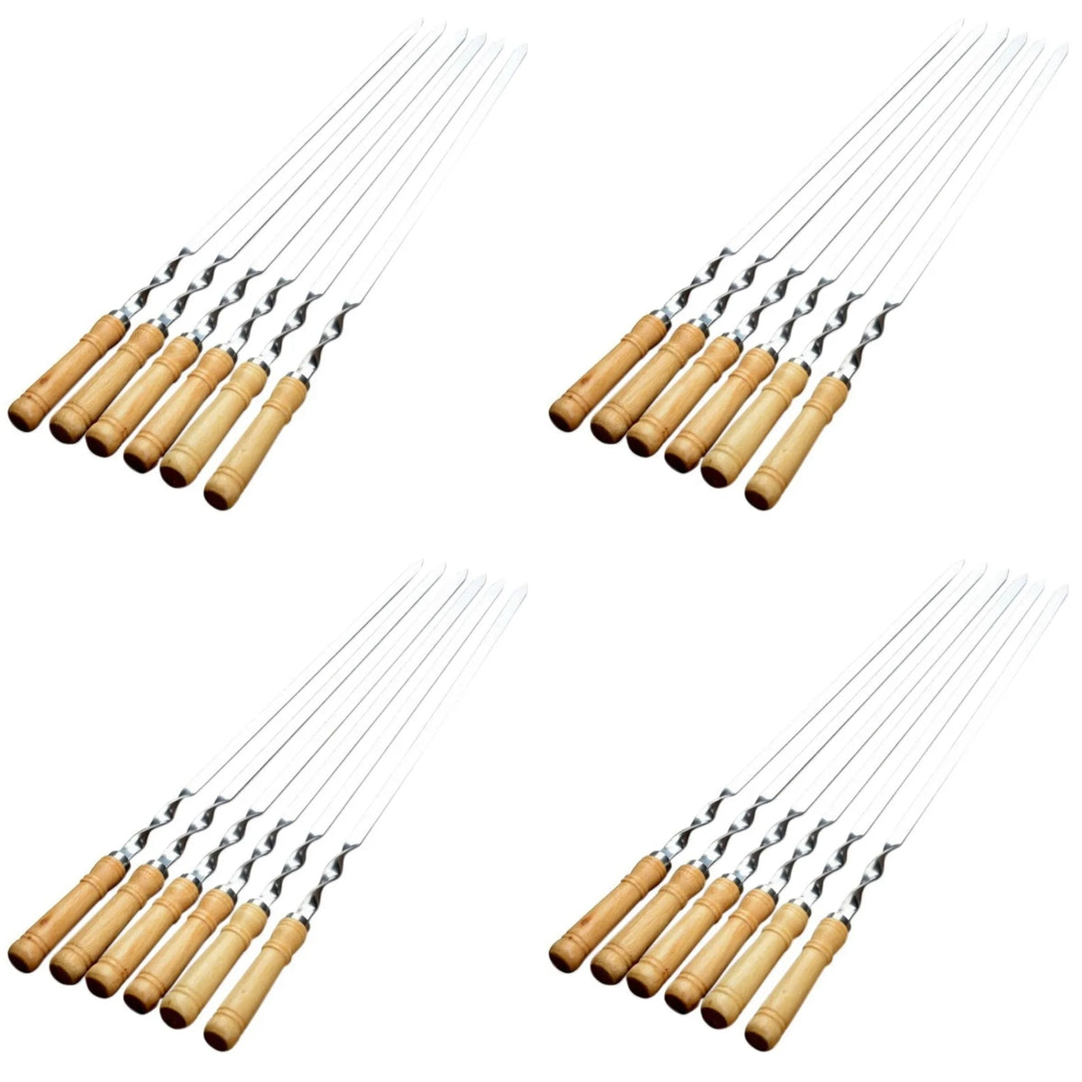 24-Piece 55cm BBQ Skewer Set with Wooden Handles and Stainless Steel