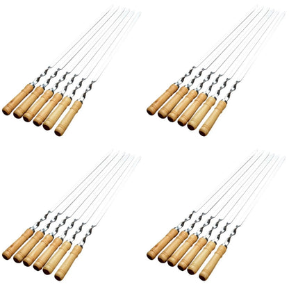 24-Piece 55cm BBQ Skewer Set with Wooden Handles and Stainless Steel