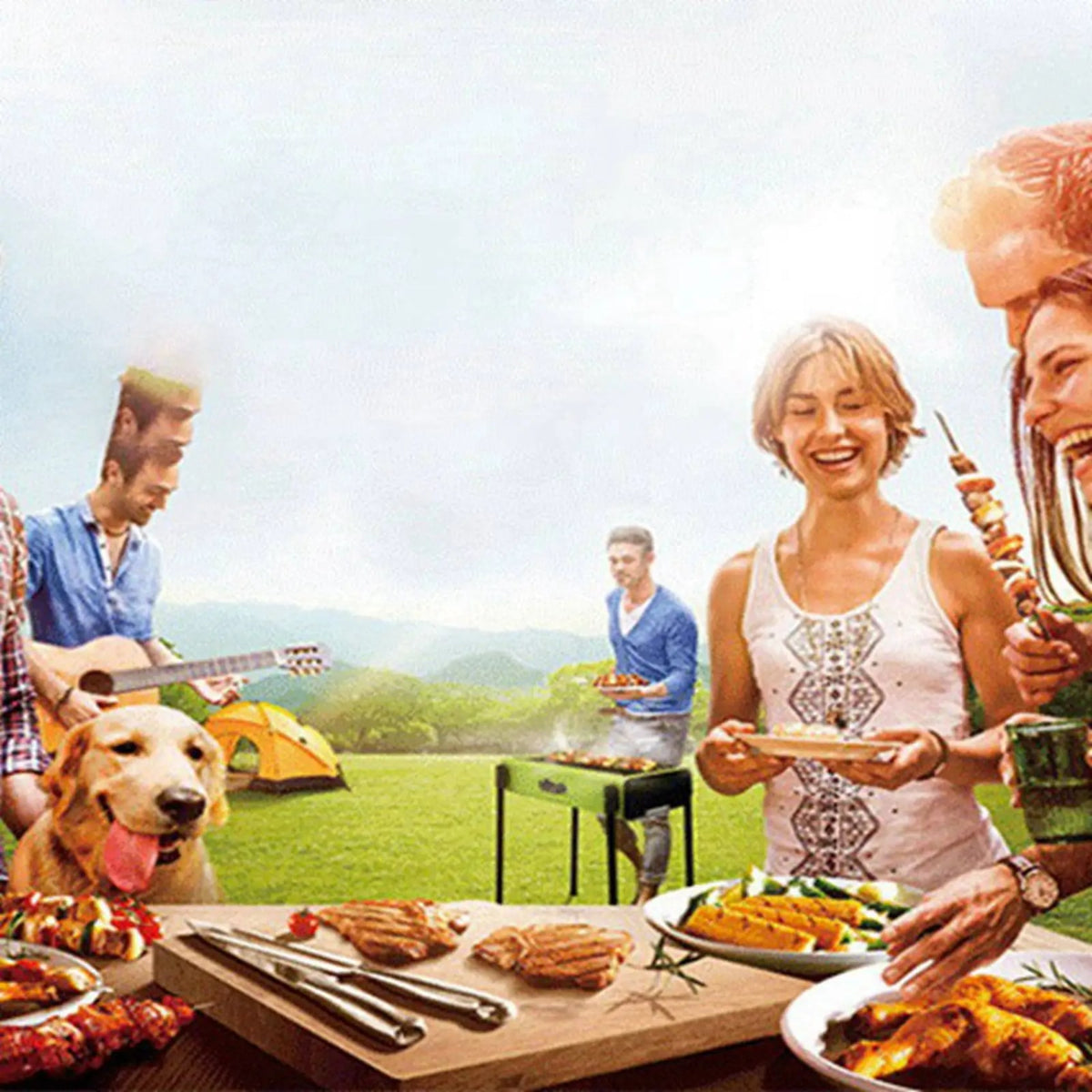 24-Piece 55cm BBQ Skewer Set with Wooden Handles and Stainless Steel