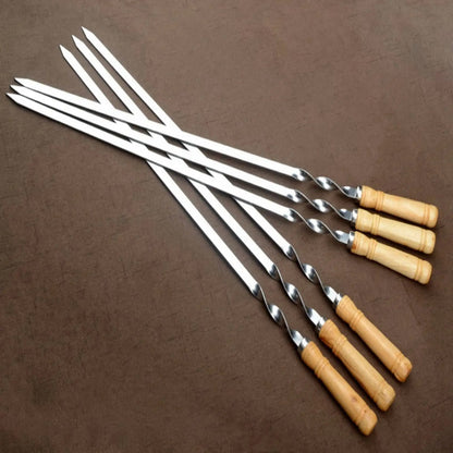 24-Piece 55cm BBQ Skewer Set with Wooden Handles and Stainless Steel