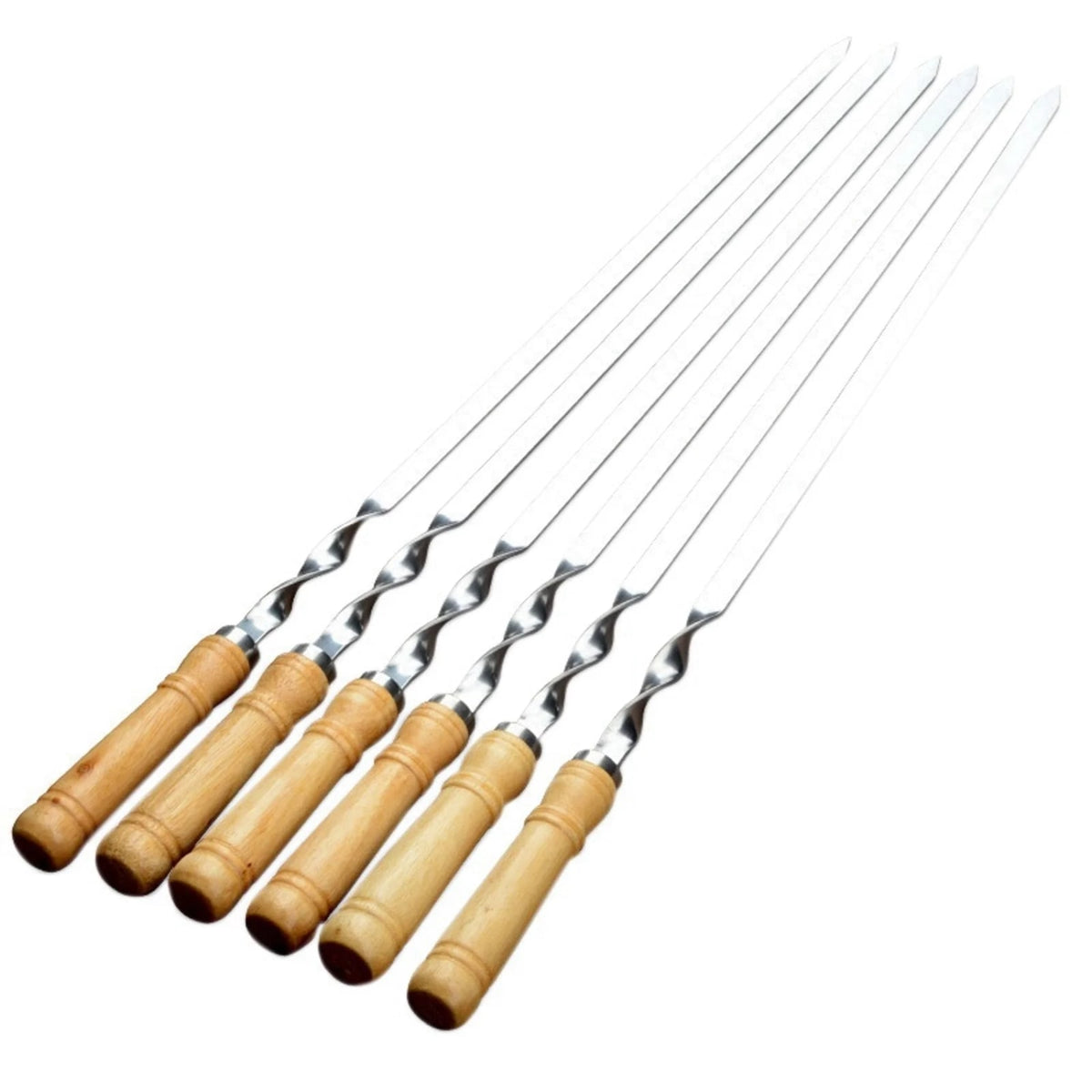 24-Piece 55cm BBQ Skewer Set with Wooden Handles and Stainless Steel