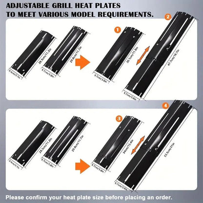 Adjustable Steel BBQ Heat Plate Shield Pair, Flame Tamer Burner Covers, Silver or Black