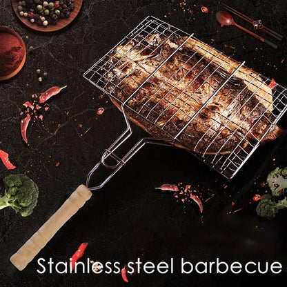 Stainless Steel BBQ Grilling Basket, 33 x 20.5cm Grill Mesh with 48cm Handle