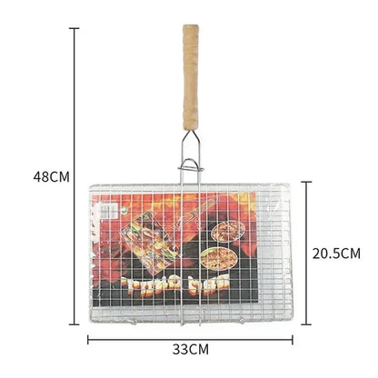 Stainless Steel BBQ Grilling Basket, 33 x 20.5cm Grill Mesh with 48cm Handle