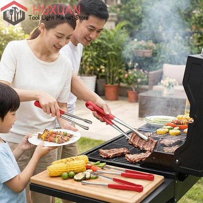 304 Stainless Steel BBQ Grill Tongs with Serrated Food Grip, 19-29cm Options