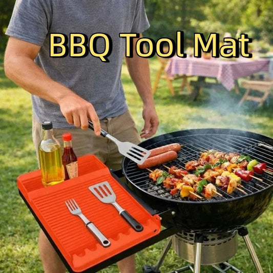 Silicone BBQ Tool Mat, Heat-Resistant Grill Side Mat, 40.5 x 29.2 cm