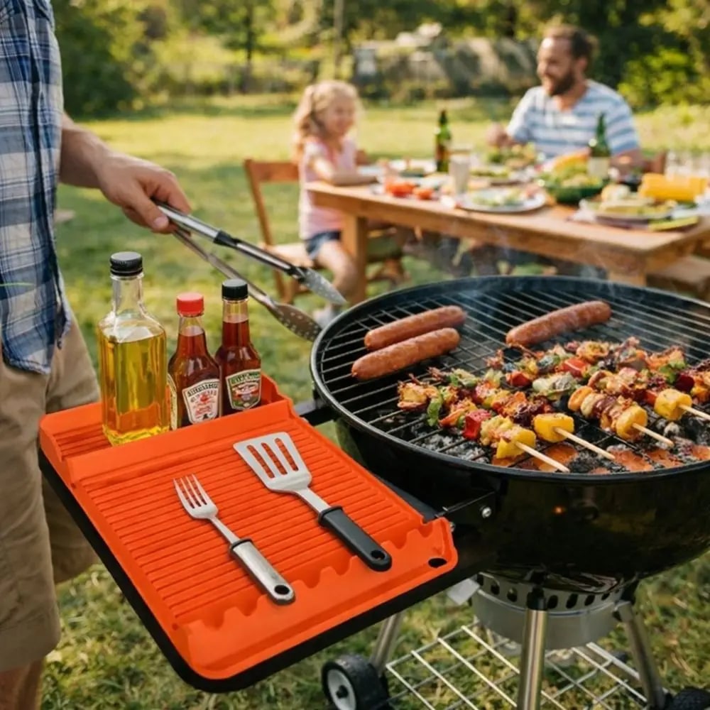Silicone BBQ Tool Mat, Heat-Resistant Grill Side Mat, 40.5 x 29.2 cm
