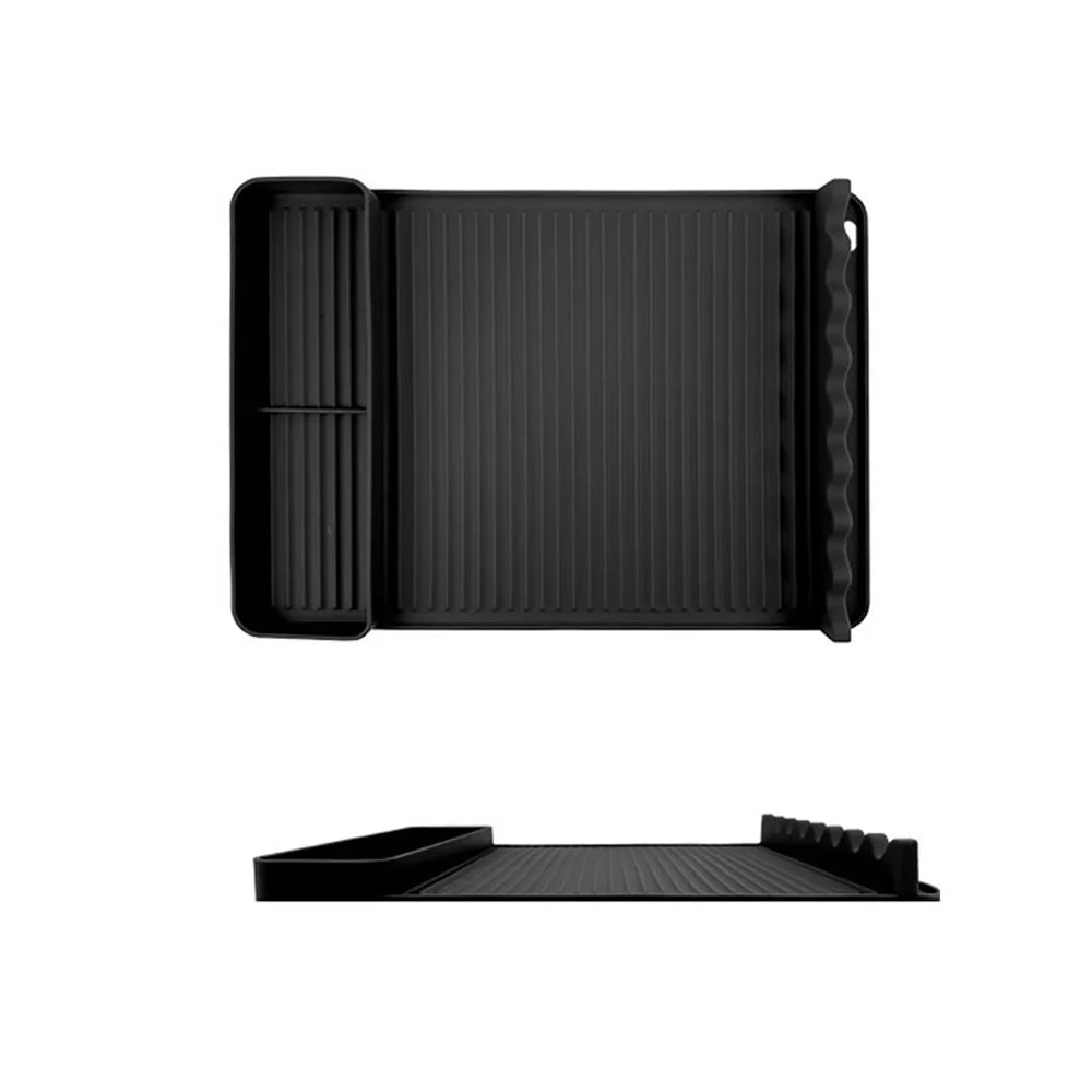 Silicone BBQ Tool Mat, Heat-Resistant Grill Side Mat, 40.5 x 29.2 cm - Black