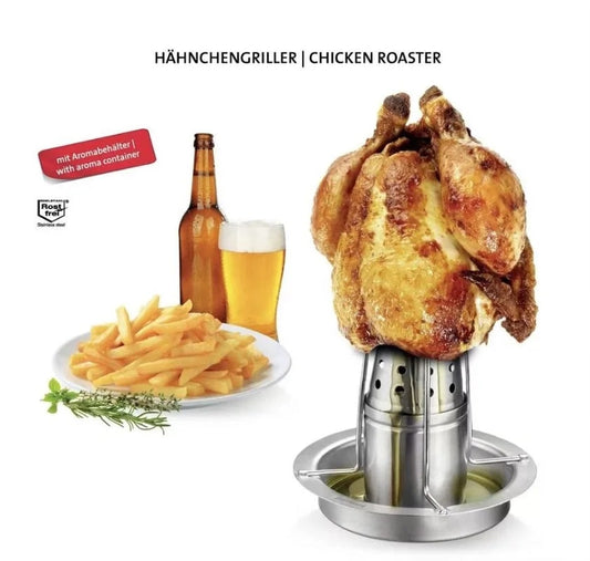 Chicken Roasting Rack, Folding Steel BBQ Stand with Round Tray