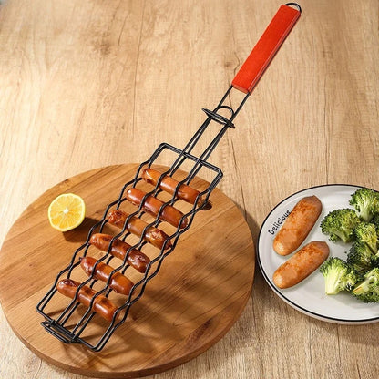 Metal BBQ Hot Dog Grill Basket Tongs, 48.8cm Sausage Holder