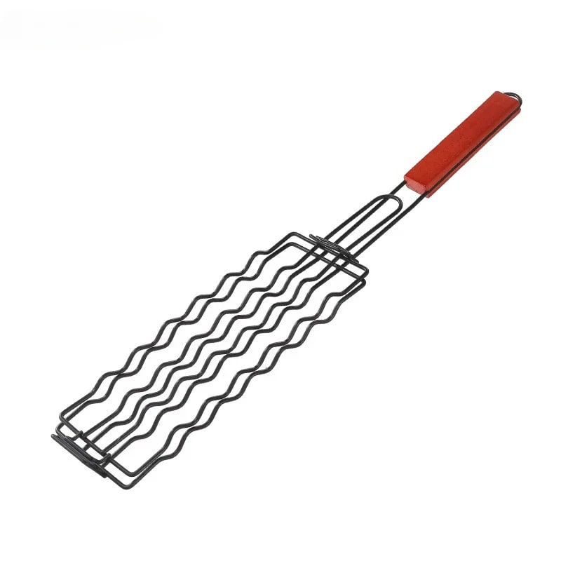 Metal BBQ Hot Dog Grill Basket Tongs, 48.8cm Sausage Holder
