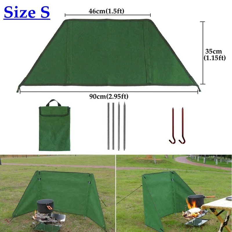 Camping BBQ Windbreak Cloth, 0.6mm Green Outdoor Cooking Screen - Small