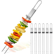 Stainless Steel BBQ Skewer Fork, 33cm Dual-Prong Pusher