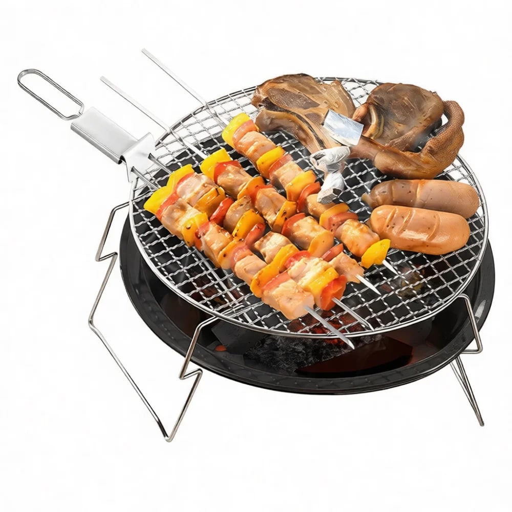 Stainless Steel BBQ Skewer Fork, 33cm Dual-Prong Pusher