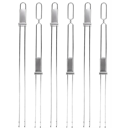 Stainless Steel BBQ Skewer Fork, 33cm Dual-Prong Pusher - Semi Auto Skewer