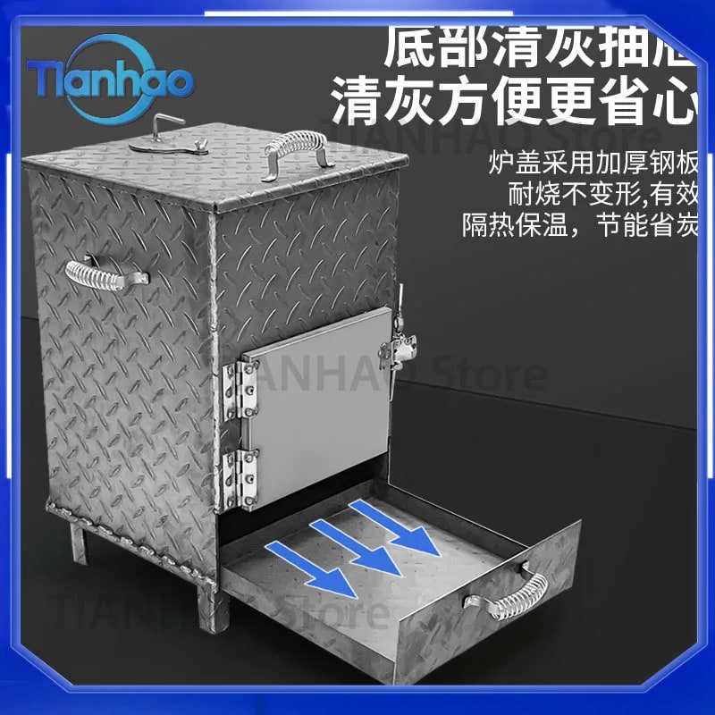Charcoal Ignition and Storage Stove with Pull-Out Ash Drawer