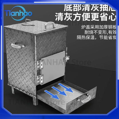 Charcoal Ignition and Storage Stove with Pull-Out Ash Drawer