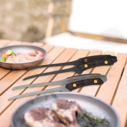 Metal BBQ Tongs for Meat, Picnic and Camping, 24cm, Black or Silver