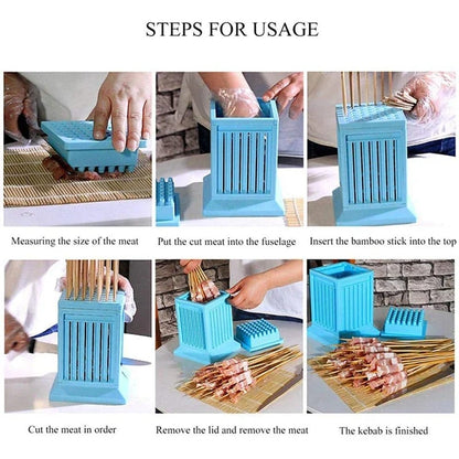 49-Hole BBQ Skewer Maker for Meat Kebabs, PP Plastic, Blue or Green