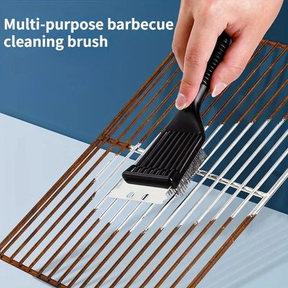 BBQ Grill Cleaning Brush with Steel Bristles, Plastic Handle and Scraper, 20 x 7.1cm
