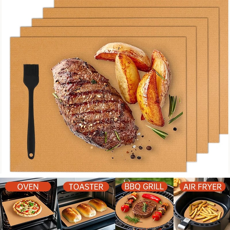 Non-Stick Fibreglass BBQ Grill Mats, 33 x 40 cm to 40 x 60 cm Sets
