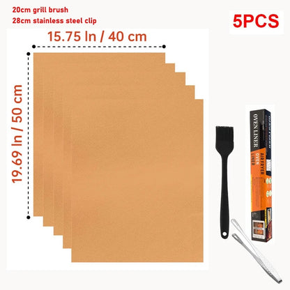 Non-Stick Fibreglass BBQ Grill Mats, 33 x 40 cm to 40 x 60 cm Sets - 40x50 5pc Set