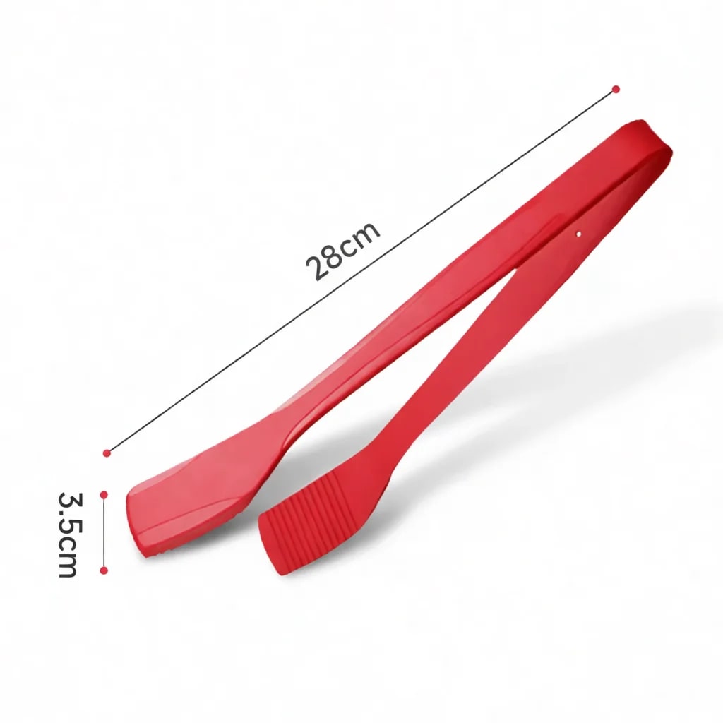 Silicone BBQ Food Tongs 28cm Heat-Resistant Cooking and Serving Tongs - Red Slant Tip