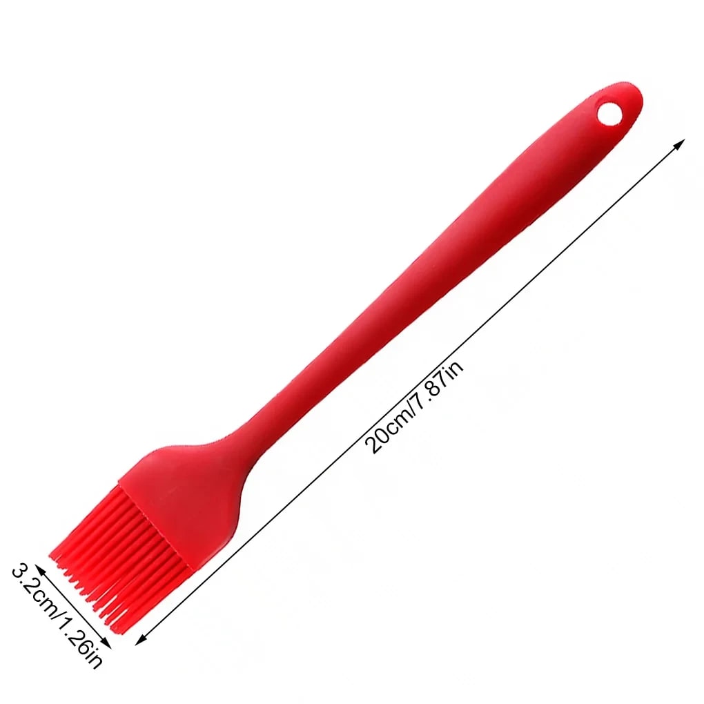 Silicone BBQ & Pastry Basting Brush 20.5cm, 3 x 3.5cm Head, 5 Colours - Red