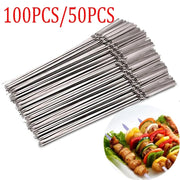 Reusable Flat Stainless Steel BBQ Skewers, 28cm, Multiple Pack Sizes