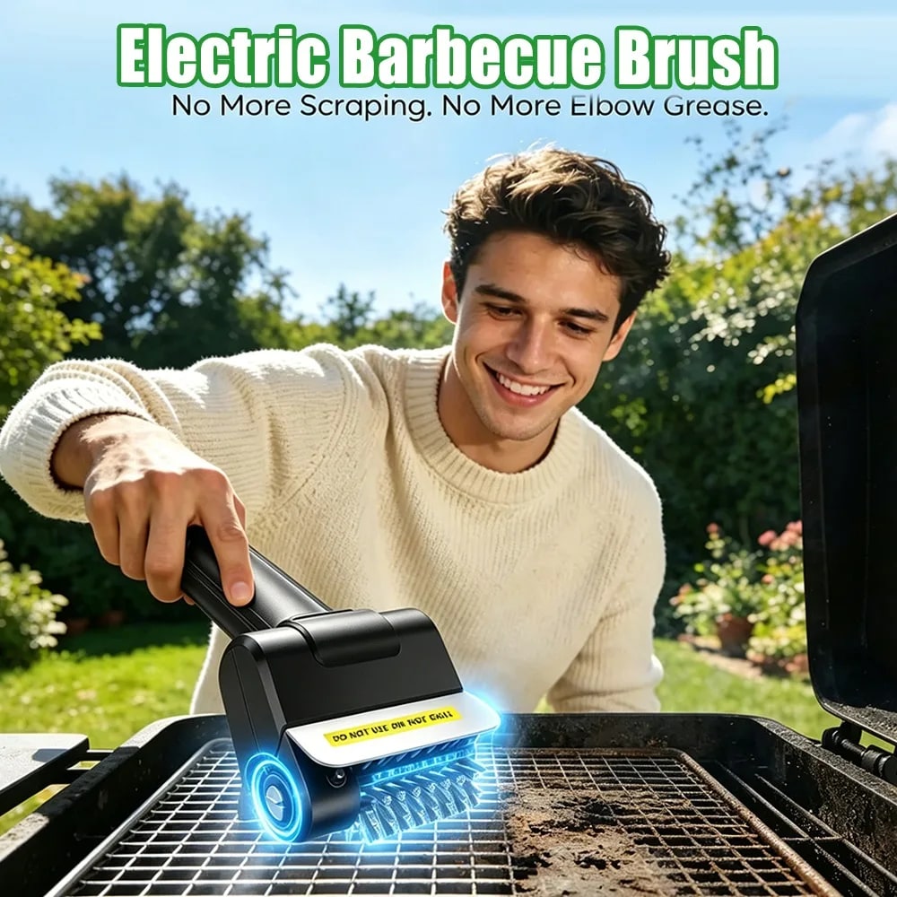 Cordless Electric BBQ Grill Brush, Stainless Steel Roller, Rechargeable 2000mAh