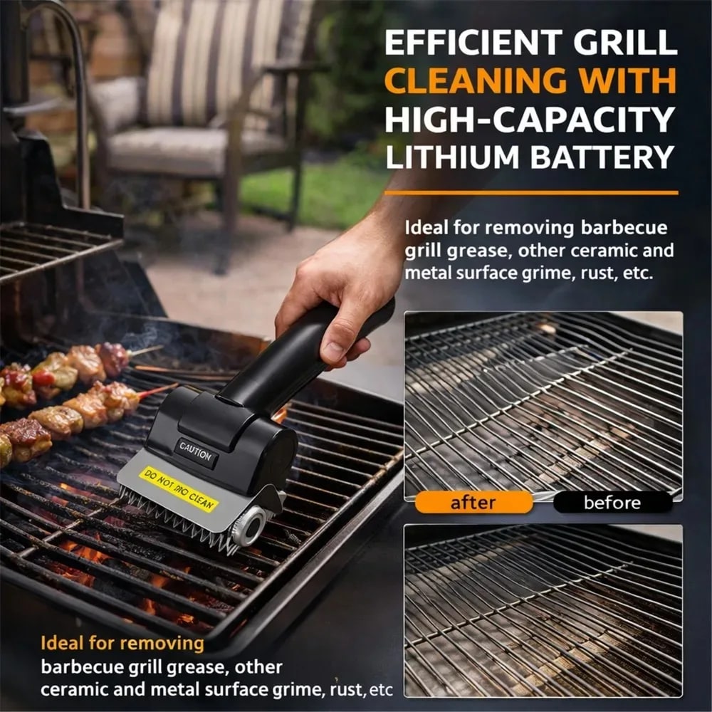 Cordless Electric BBQ Grill Brush, Stainless Steel Roller, Rechargeable 2000mAh