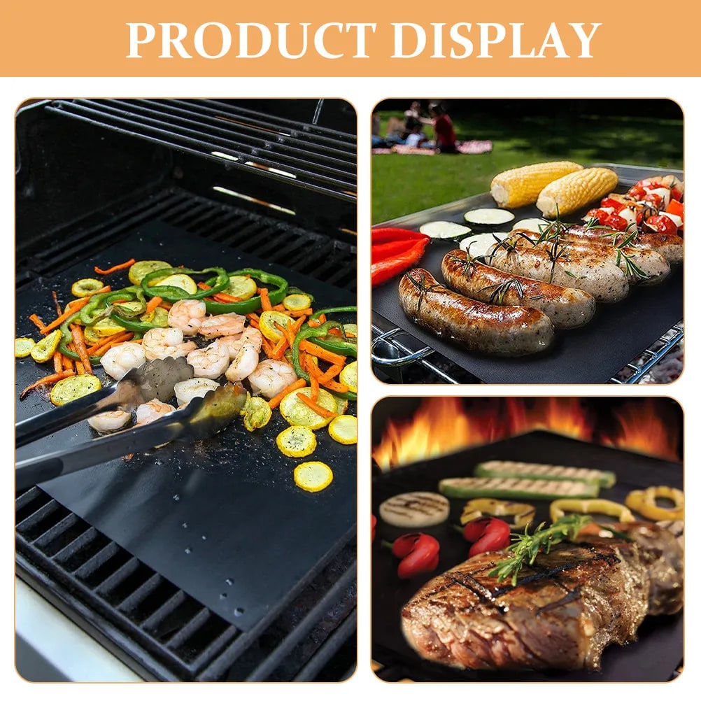 5-Piece Reusable Black Non-Stick BBQ Grill Mats, 40 x 33 cm