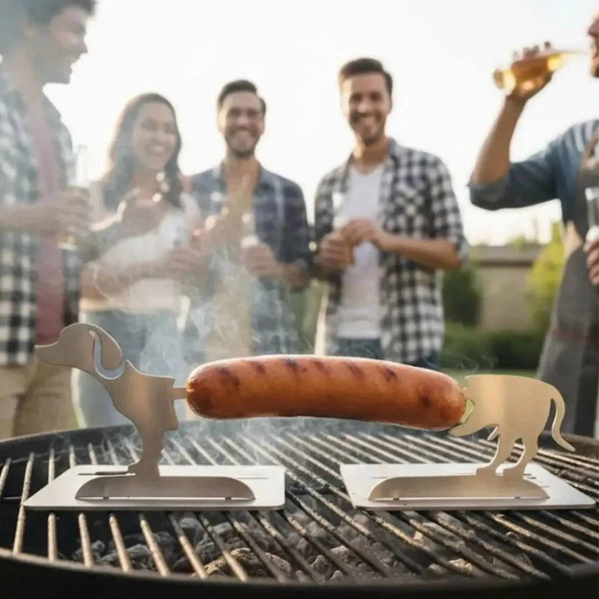 Stainless Steel Dachshund Sausage Holder for Outdoor BBQ Grilling