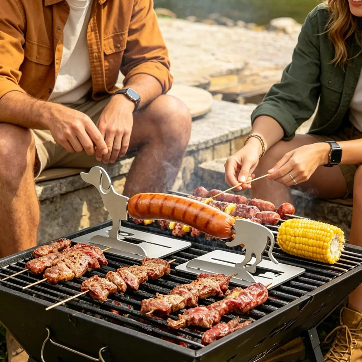 Stainless Steel Dachshund Sausage Holder for Outdoor BBQ Grilling