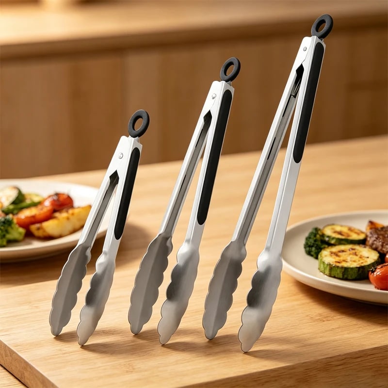 Stainless Steel BBQ Tongs with Silicone Grip, 9, 12 or 16 Inch