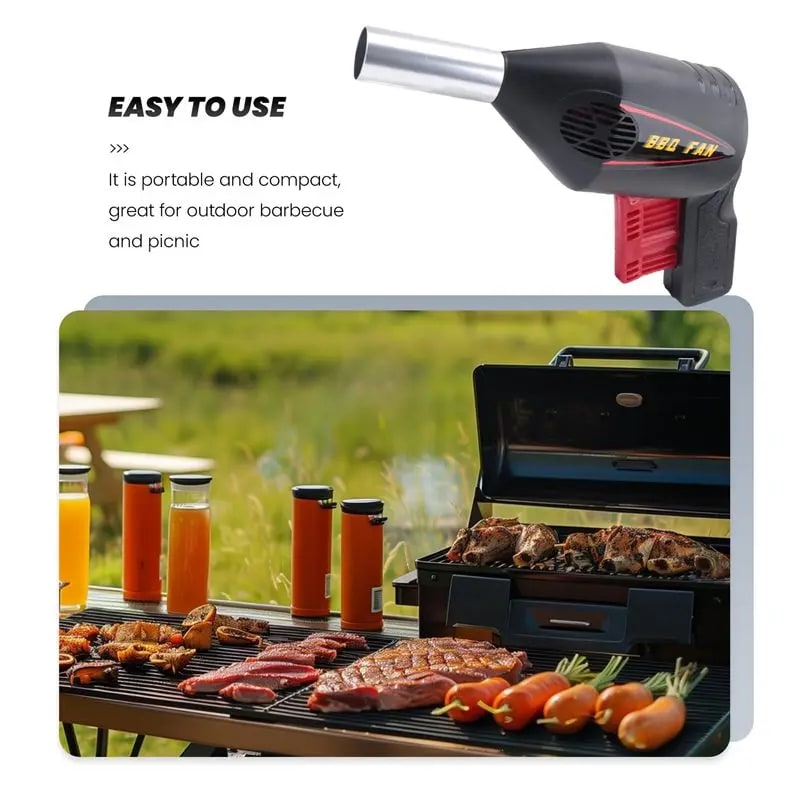 Portable BBQ Blower Fan for Charcoal Grills and Outdoor Fires, Plastic, 19 x 14 cm