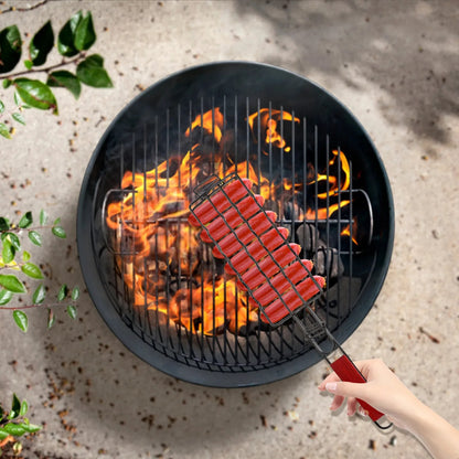 BBQ Grilling Basket for Hot Dogs, Sausages, Vegetables and Fish, 49cm, Black