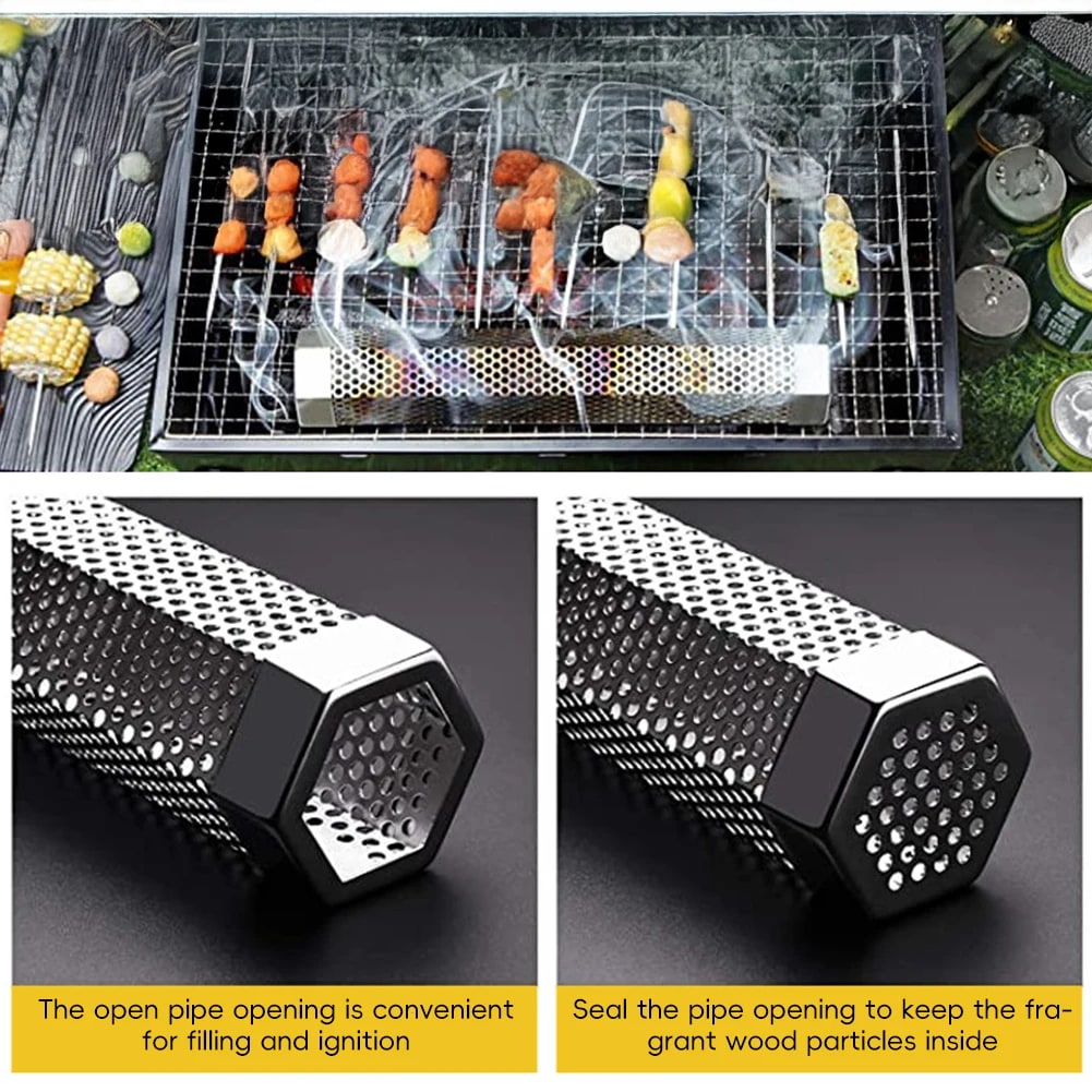 Pellet Smoker Tube in 304 Stainless Steel for Hot or Cold Smoking, 6 or 12 Inch Options