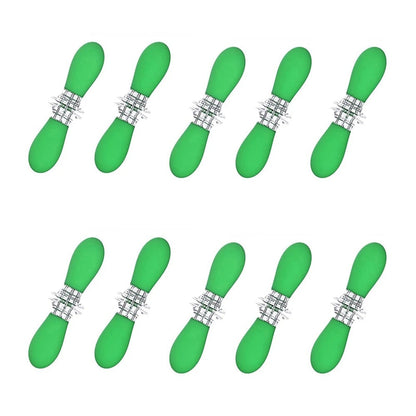 Corn Holders BBQ Forks, Metal with Coloured Handles, 1/3/5/10 Pairs - green-10pair