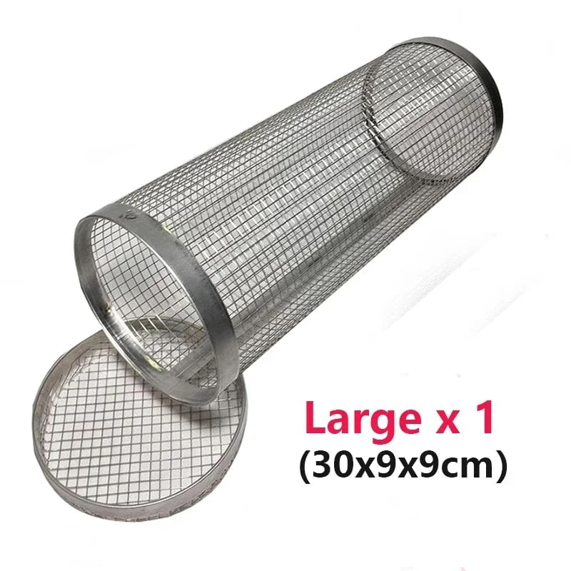 Rolling BBQ Grill Basket, Stainless Steel Mesh, Reusable, Small or Large - Large Basket x1