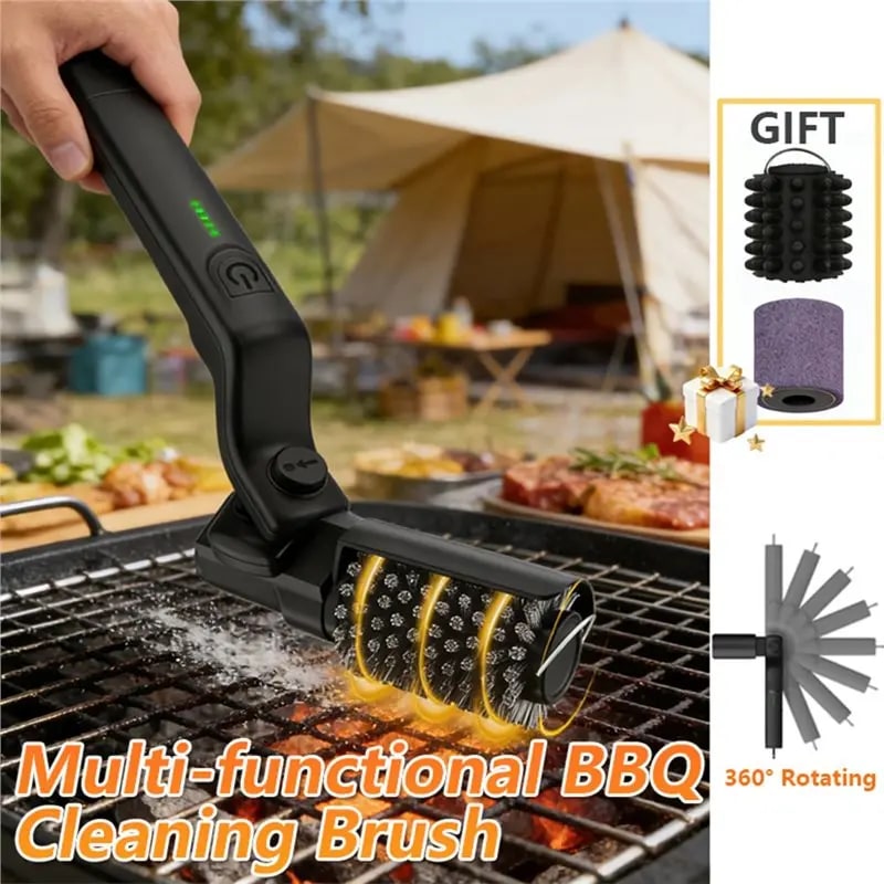 Electric BBQ Cleaning Brush, Black Metal Rotary Grill Brush with 3 Speeds