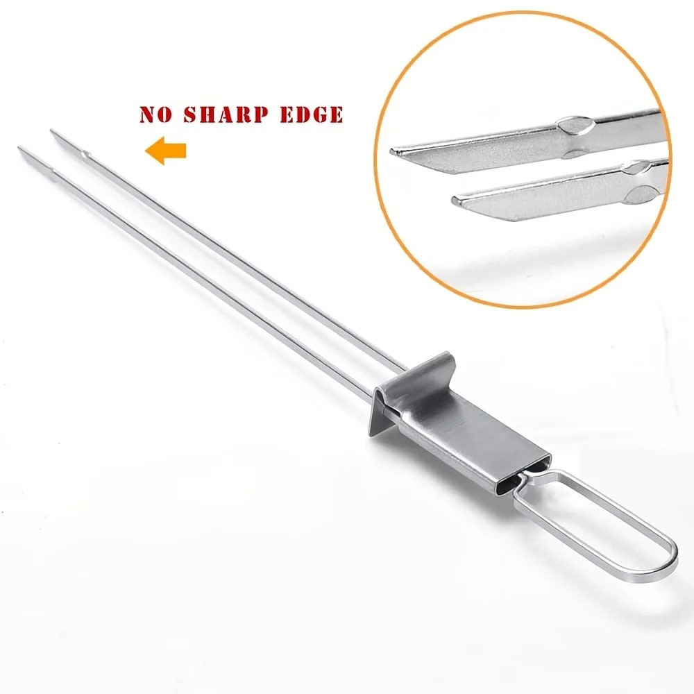 Stainless Steel BBQ Skewers, 13in Flat Double-Pronged Kebab Skewers with Push Bar