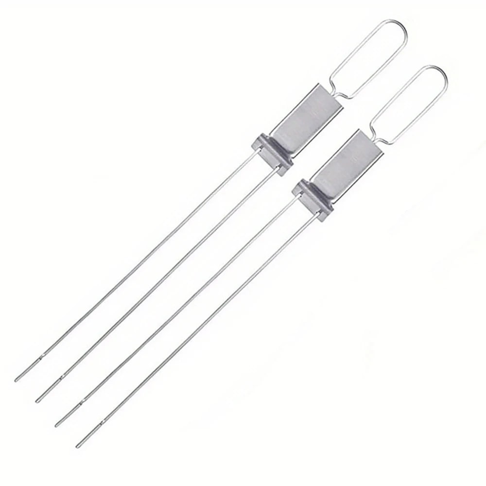 Stainless Steel BBQ Skewers, 13in Flat Double-Pronged Kebab Skewers with Push Bar - 2PCS